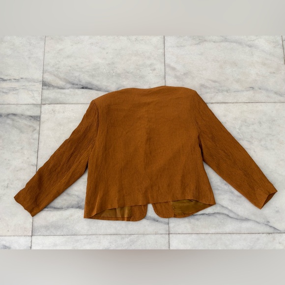 VTG AC Sport Jacket Rust Brown Crinkle Collarless Blazer Women 16W 90s Retro USA - Picture 2 of 11
